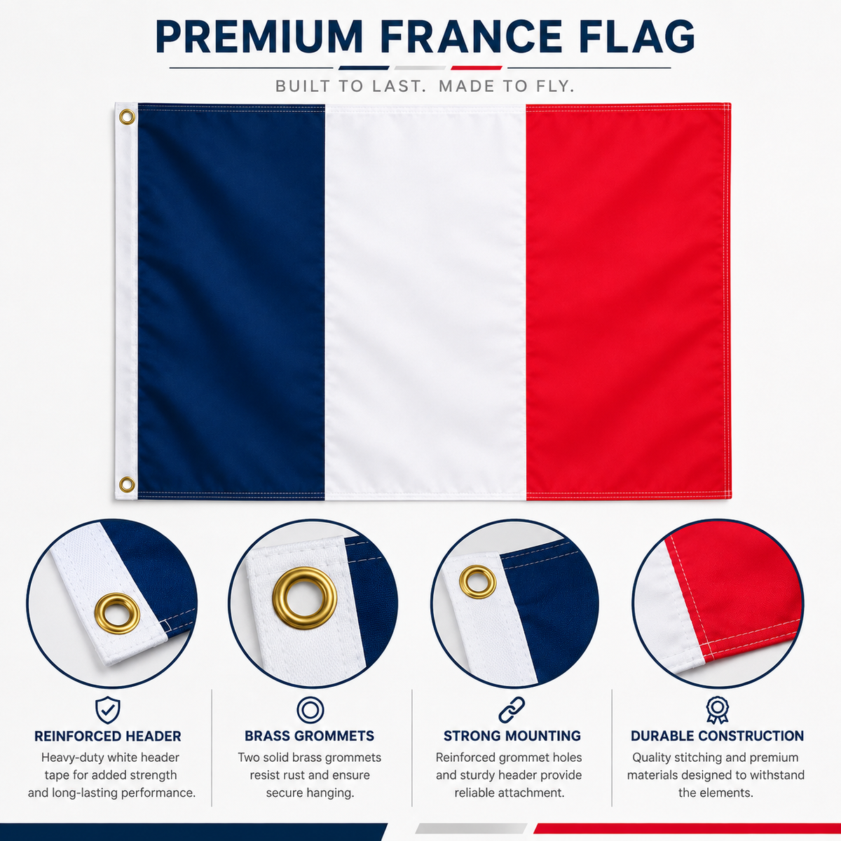 France Flag 2'x3' to 5'x8' Nylon