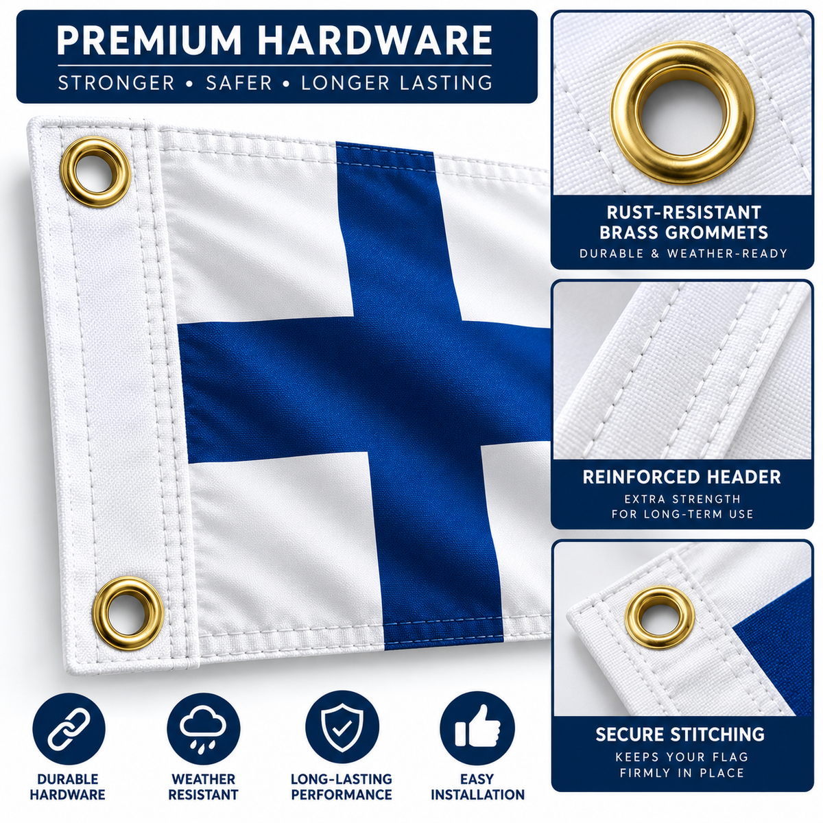 Finland Flag 2'x3' to 5'x8' Nylon