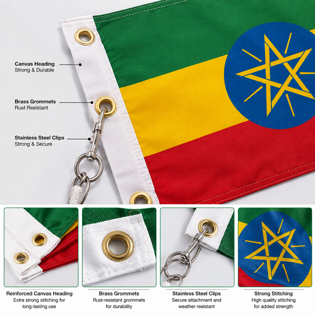 Ethiopia Flag 2'x3' to 5'x8' Nylon
