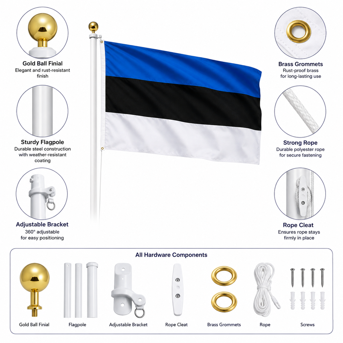 Estonia Flag 2'x3' to 5'x8' Nylon