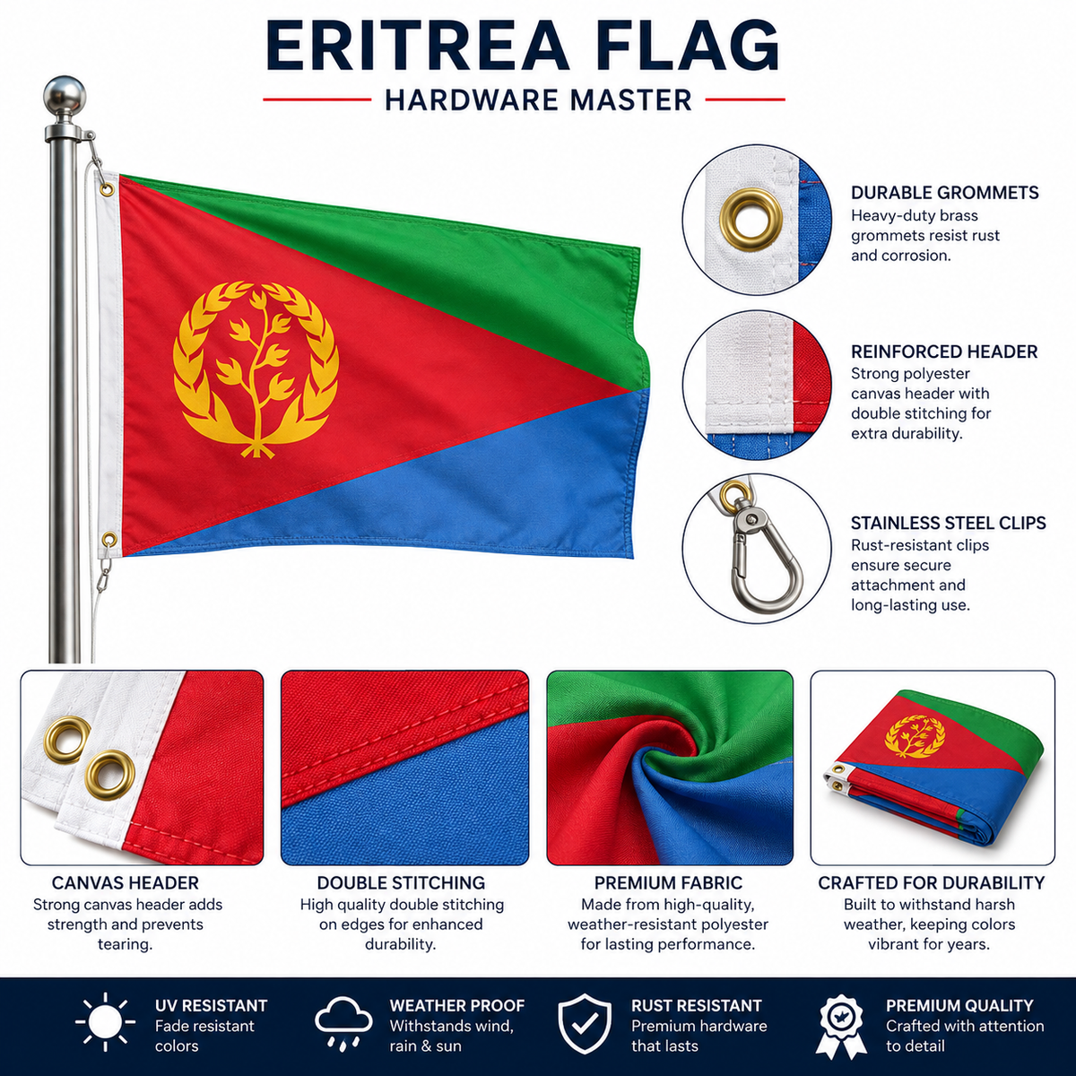 Eritrea Flag 2'x3' to 5'x8' Nylon