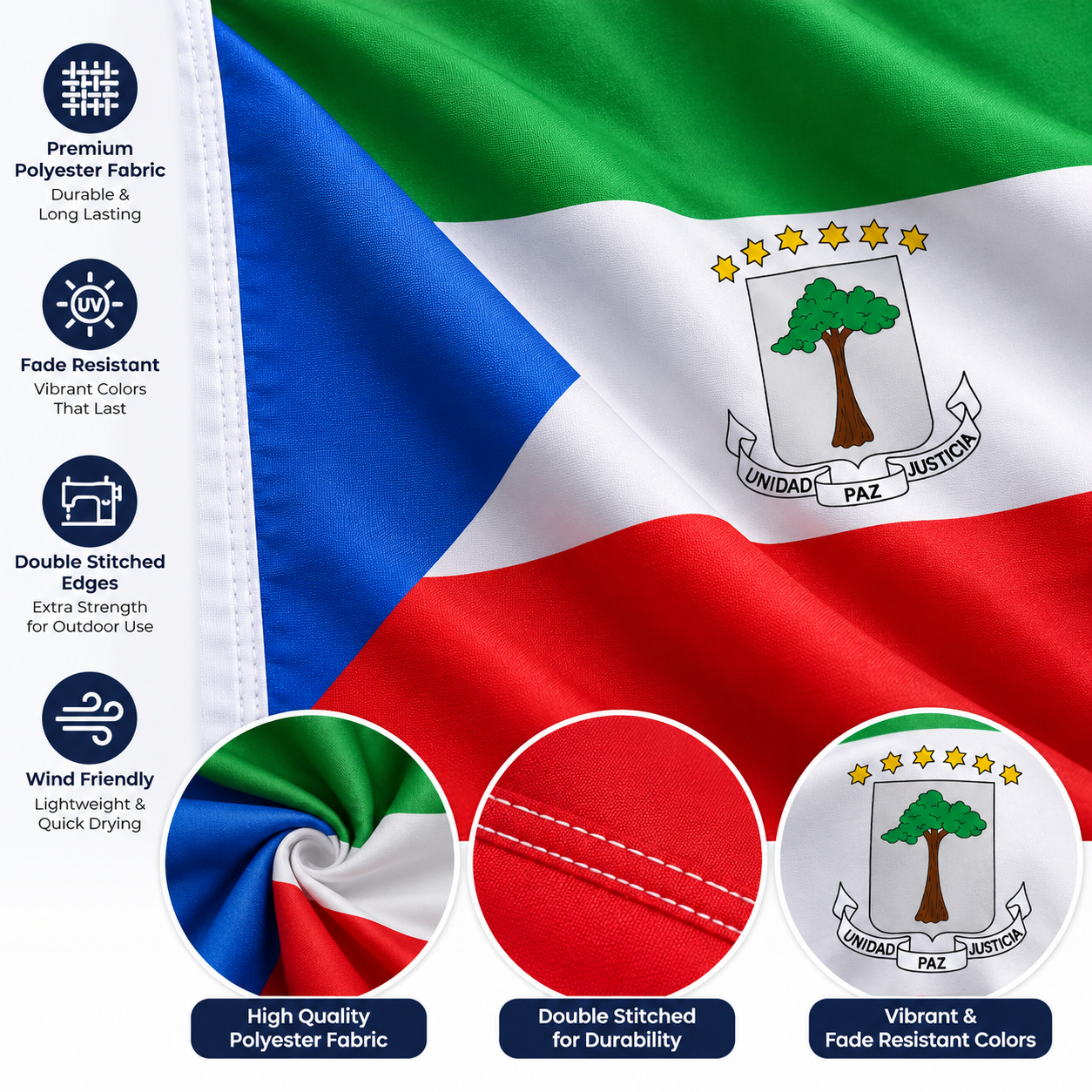 Equatorial Guinea Flag 2'x3' to 5'x8' Nylon