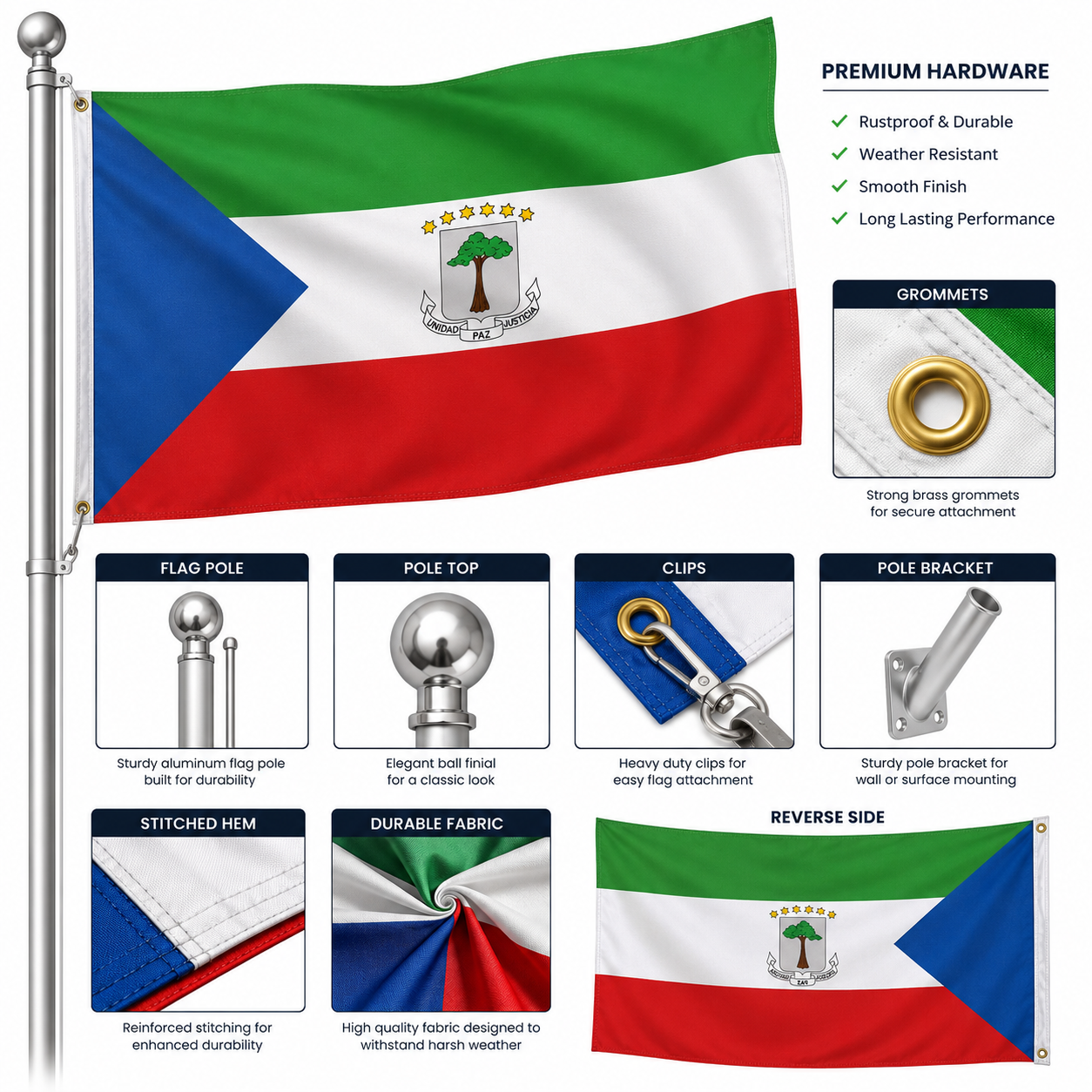 Equatorial Guinea Flag 2'x3' to 5'x8' Nylon
