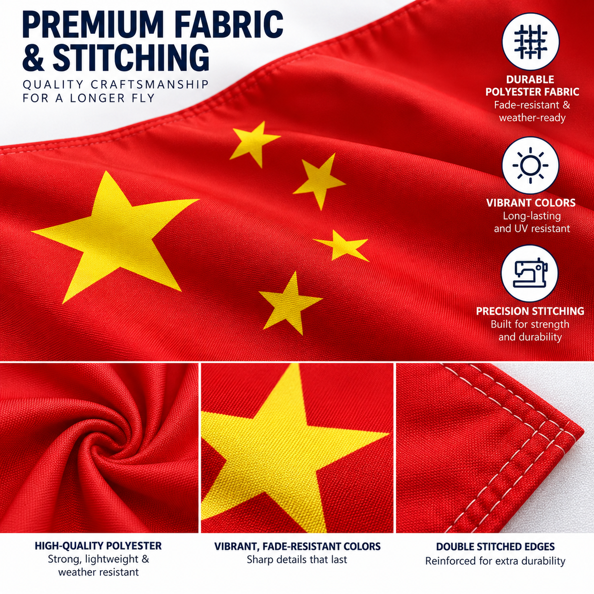 China Flag 2'x3' to 5'x8' Nylon