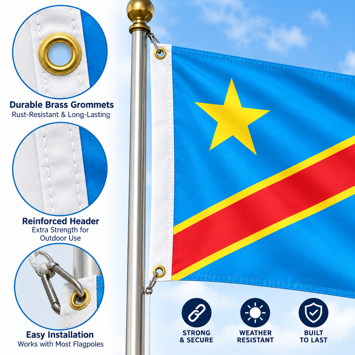 Democratic Republic of the Congo Flag 2'x3' to 5'x8' Nylon