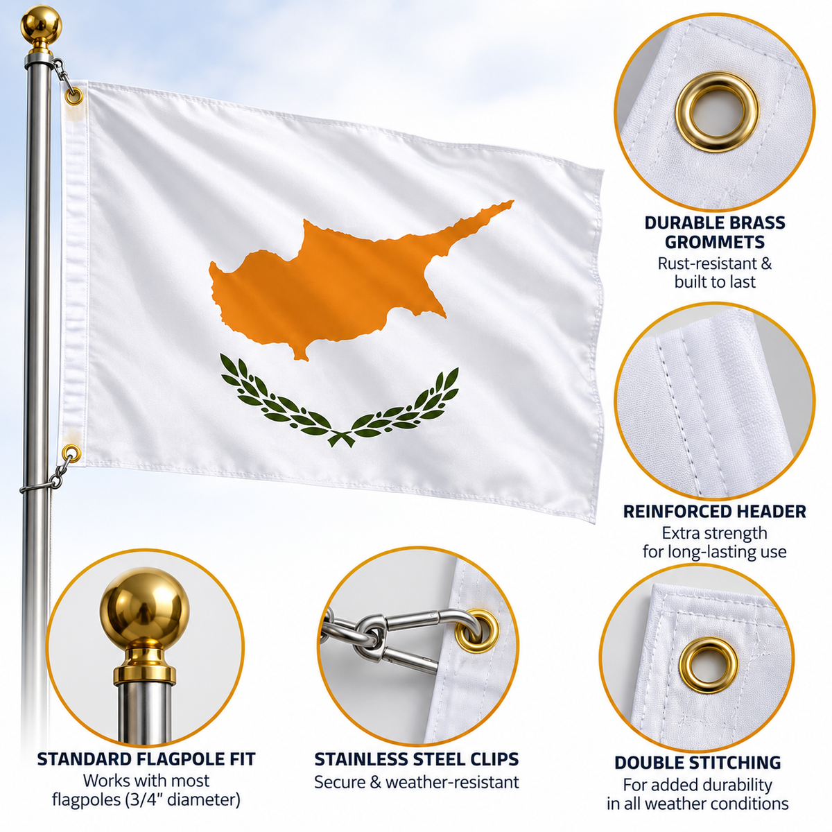 Cyprus Flag 2'x3' to 5'x8' Nylon