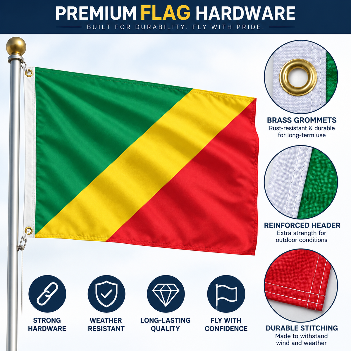 Congo Flag 2'x3' to 5'x8' Nylon