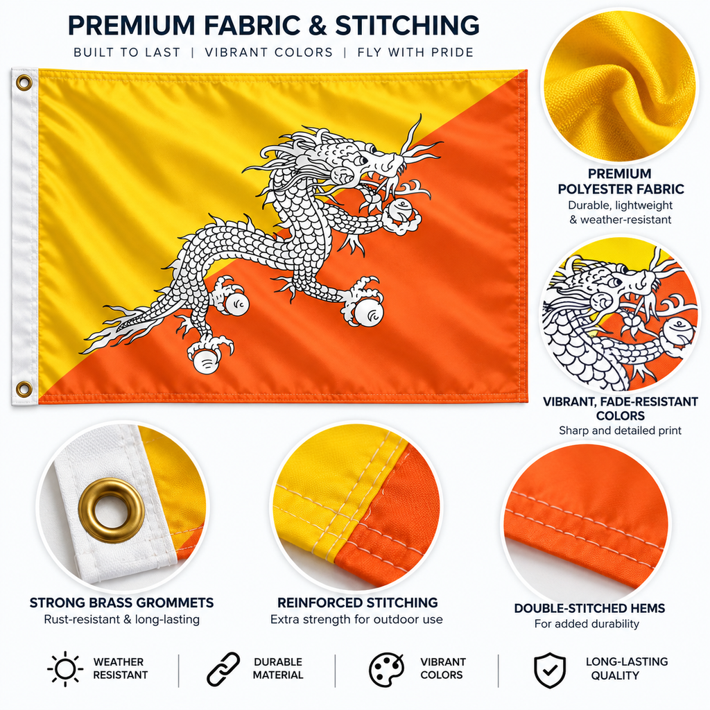 Bhutan Flag 2'x3' to 5'x8' Nylon