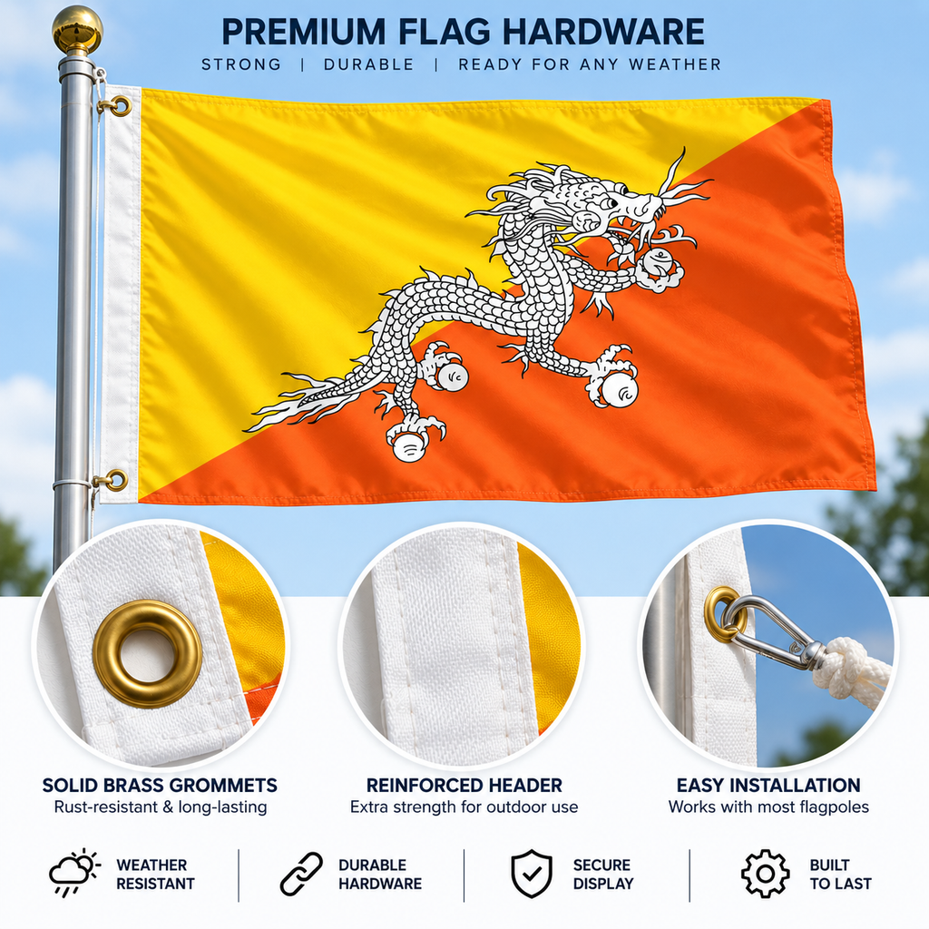 Bhutan Flag 2'x3' to 5'x8' Nylon
