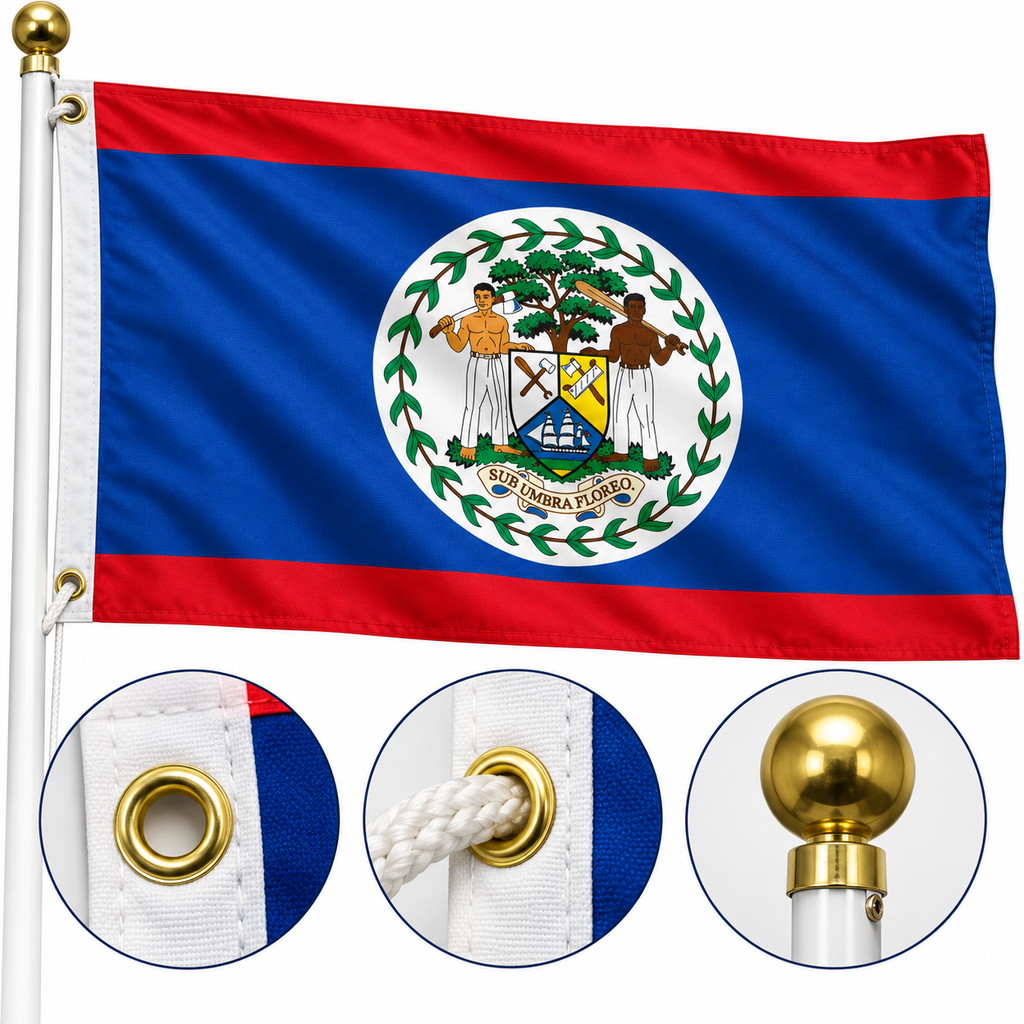 Belize Flag 2'x3' to 5'x8' Nylon