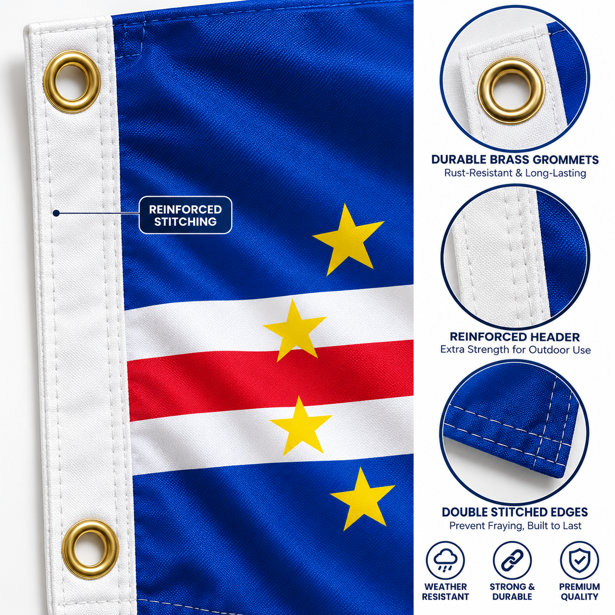 Cape Verde Flag 2'x3' to 5'x8' Nylon