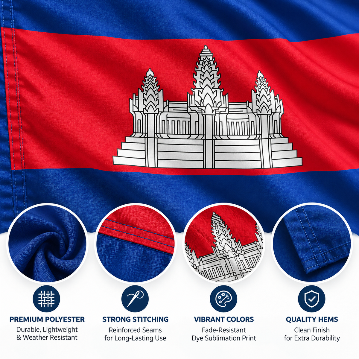 Cambodia Flag 2'x3' to 5'x8' Nylon