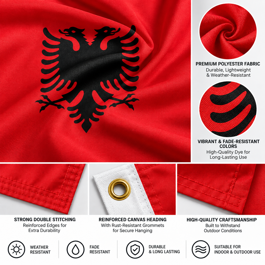 Albania Flag 2'x3' to 5'x8' Nylon