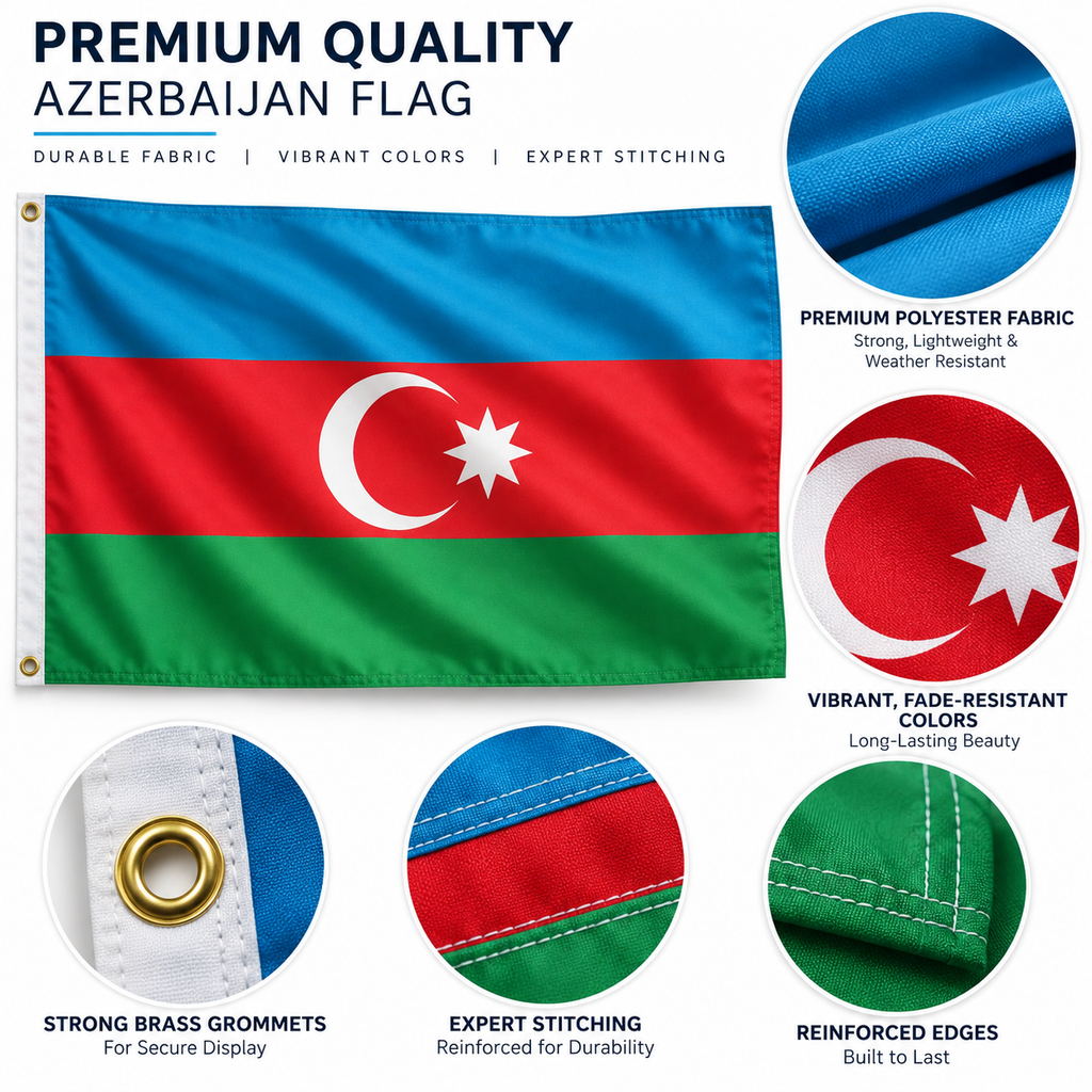 Azerbaijan Flag 2'x3' to 5'x8' Nylon