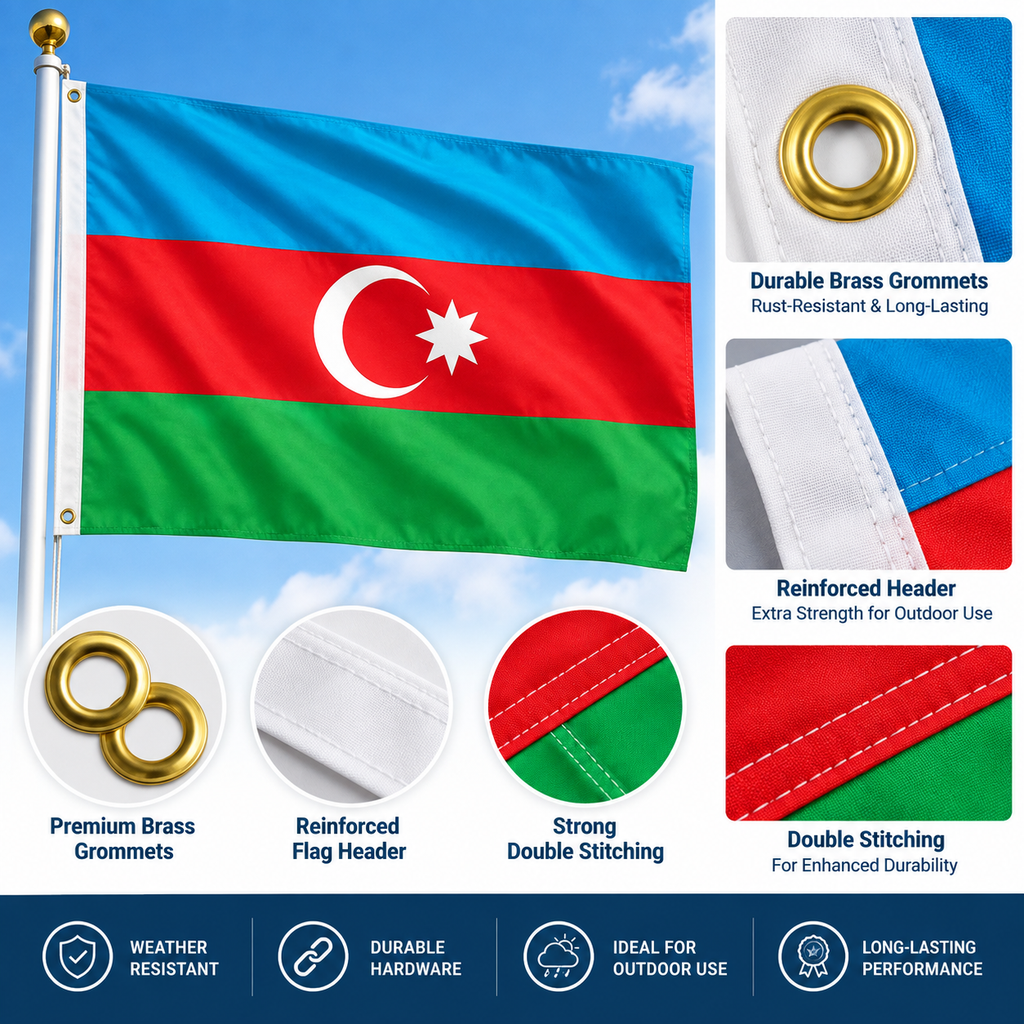 Azerbaijan Flag 2'x3' to 5'x8' Nylon