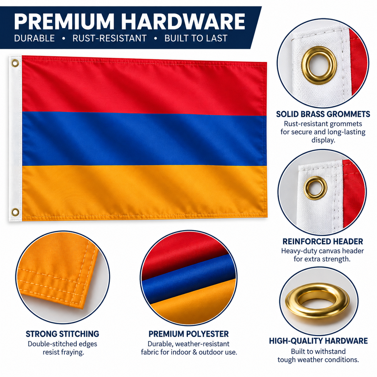 Armenia Flag 2'x3' to 5'x8' Nylon