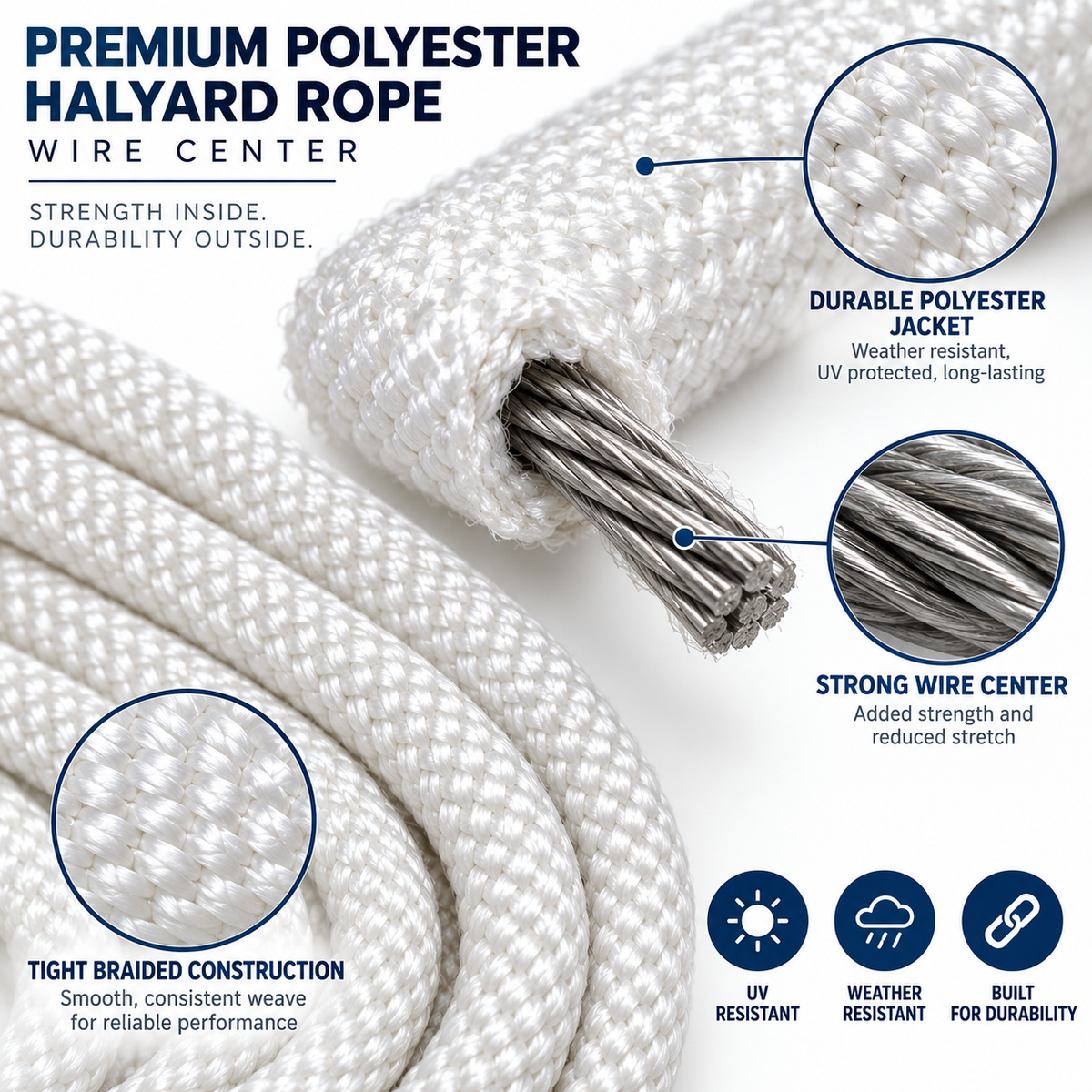 Polyester Wire Center Flagpole Rope