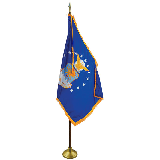 Blue flag with a gold emblem on a white background