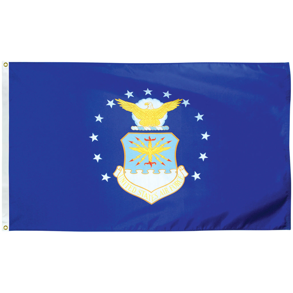 Flag with an emblem featuring an eagle and shield on a blue background