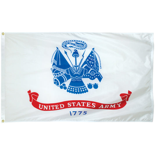 United States Army flag with emblem and text on a white background