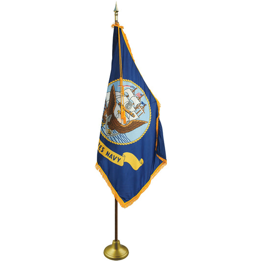Navy flag on a pole with a white background