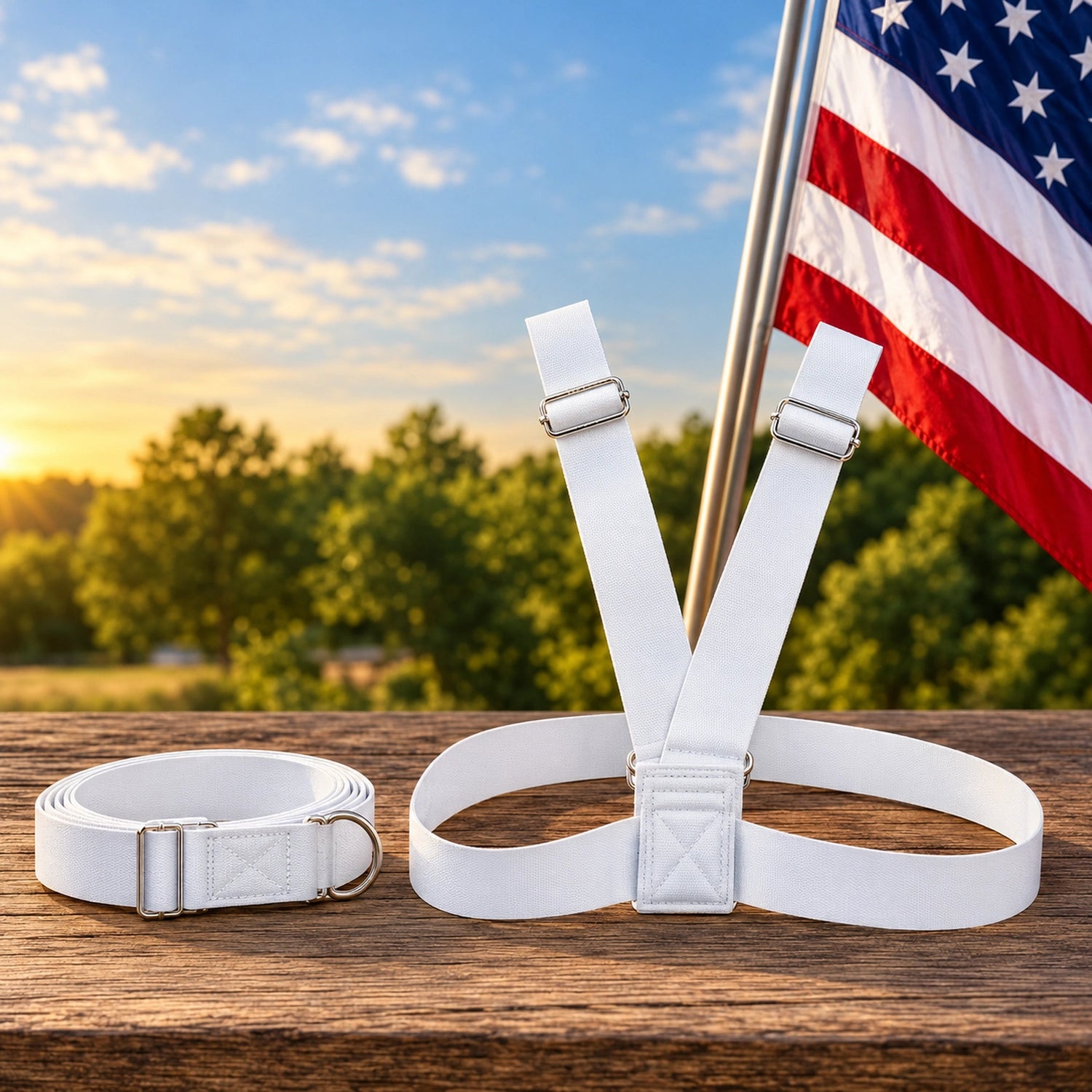 White Double-Strap Flagpole Carrying Belt
