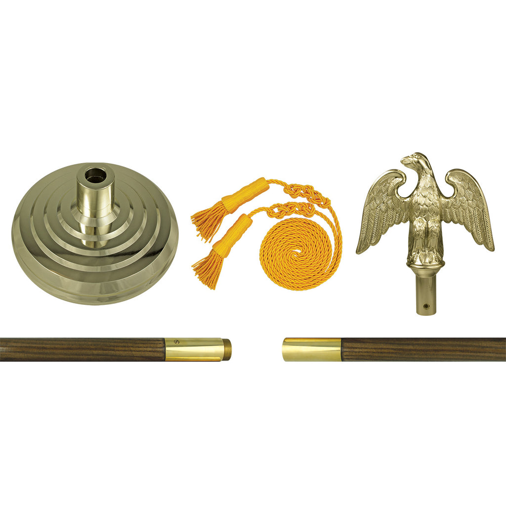 Indoor Flagpole Set with Oak Flagpole, Eagle Ornament, Cord and Tassel, and Flagpole Floor Base
