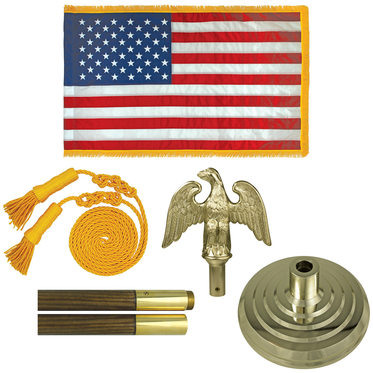 US-indoor-flag-set-freedom-American-Flag-Gold-Fringe-Nylon-Flagsource-Southeast-Woodstock-Ga